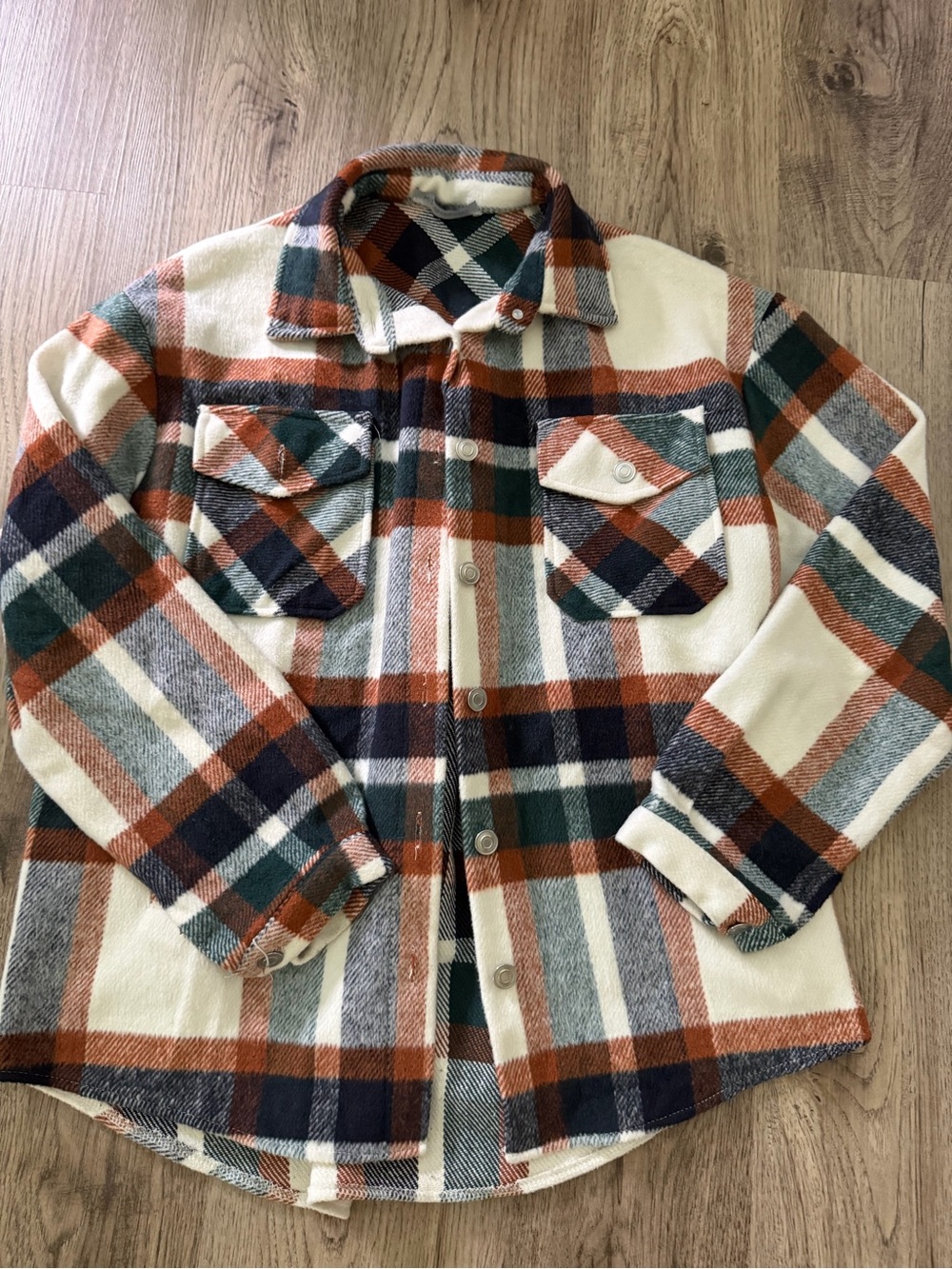 Plaid Shacket Jacket in Cream, Rust & Navy - Women